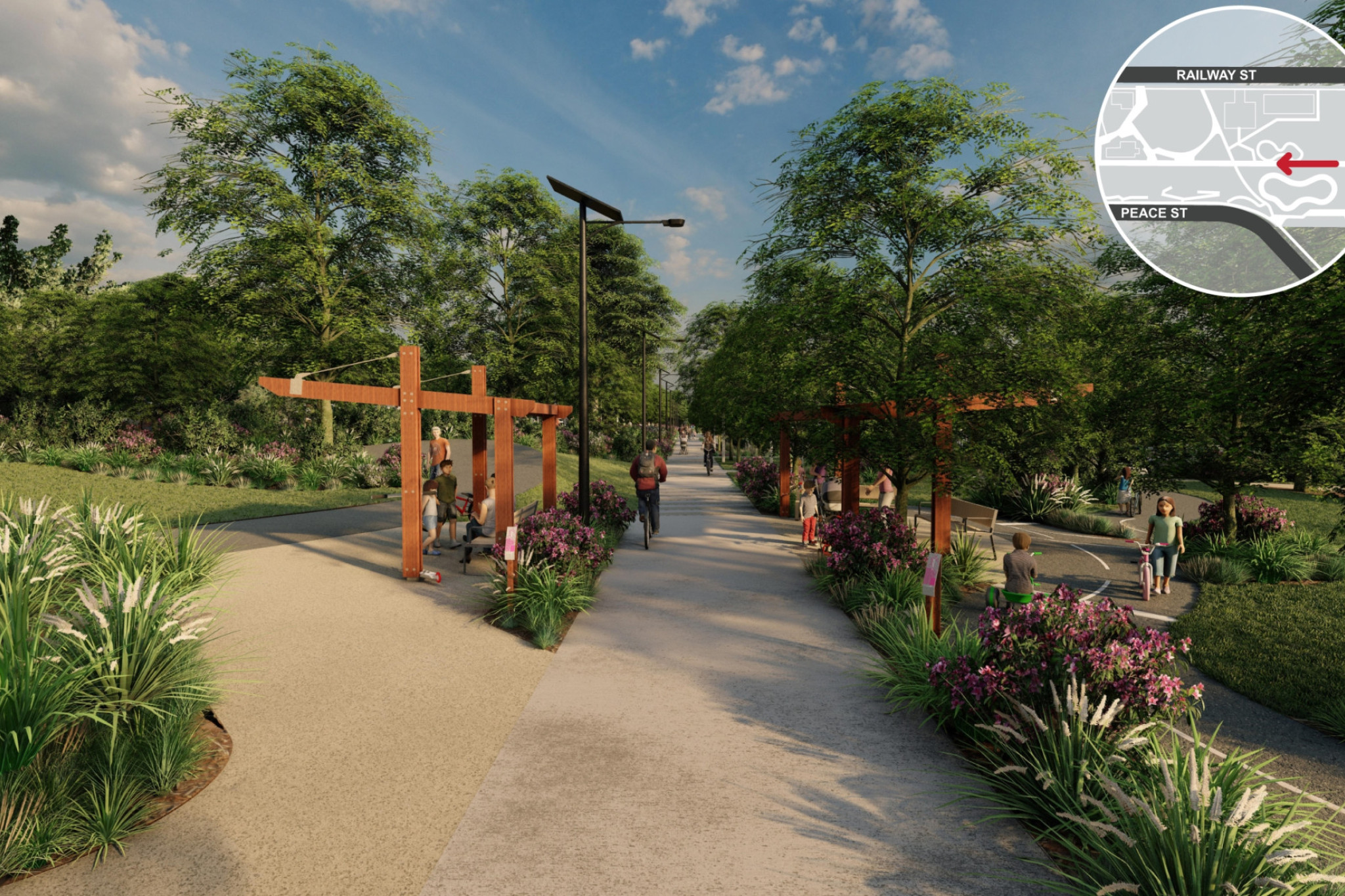 Dedicated cyclist and horse rest areas along the Brisbane Valley Rail Trail and more lighting will enhance safety and usability across diverse user groups at all times of day.