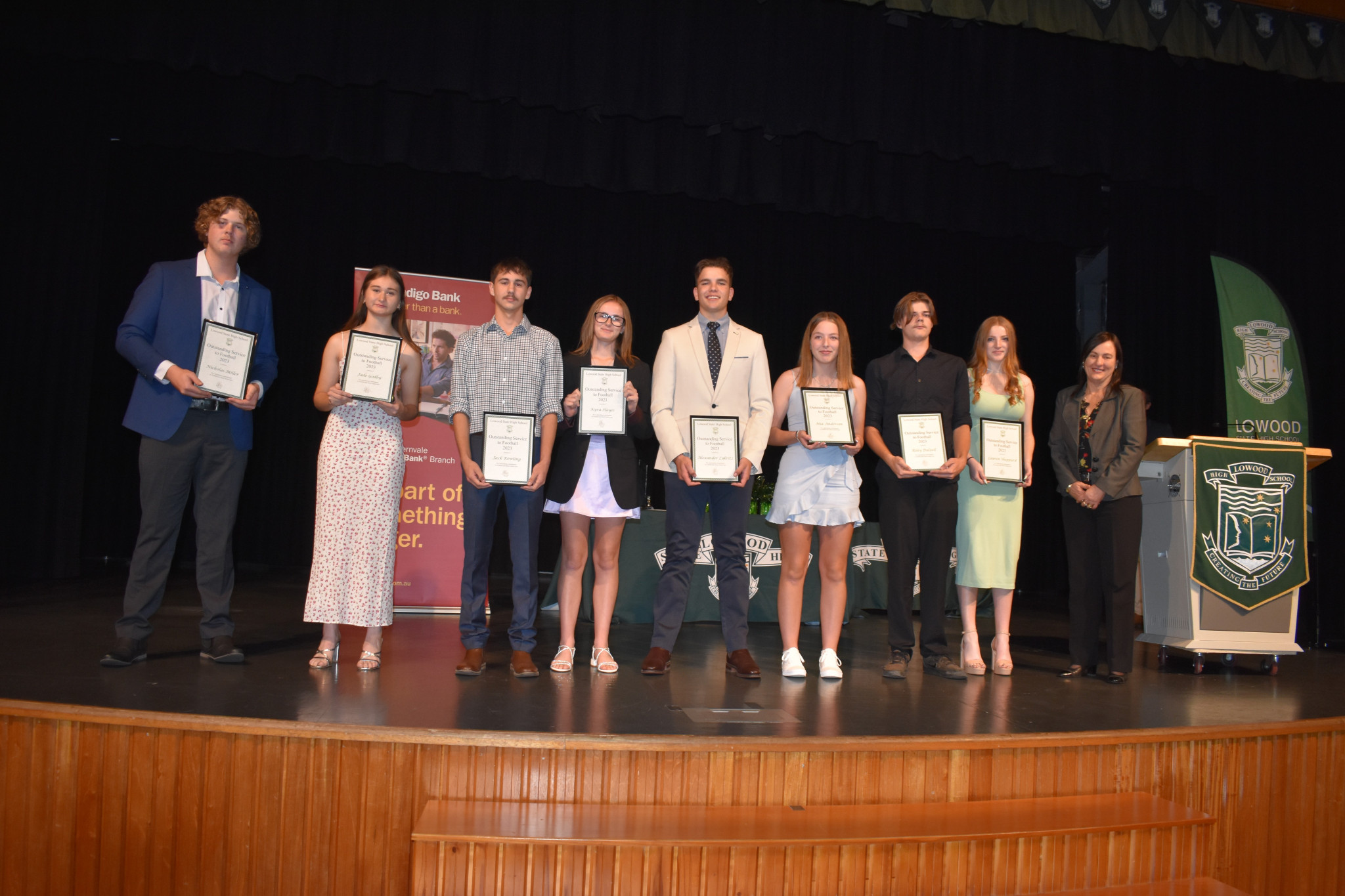 Nicholas Miller, Jade Godby, Jack Rowling, Kyra Hayes, Alexander Lukritz, Mia icholas Miller, Jade Godby, Jack Rowling, Kyra Hayes, Alexander Lukritz, Mia Anderson, Riley Dalzell and Lauren Sheppard were recognised for their service to football.