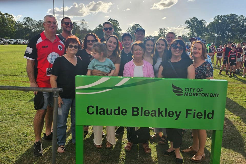 The Woodford-based rugby league field was officially named ‘Claude Bleakley Field’ at last Saturday’s clash between the Stanley River Wolves and Noosa Pirates. Photo credit: Stanley River Rugby League Football Club facebook.