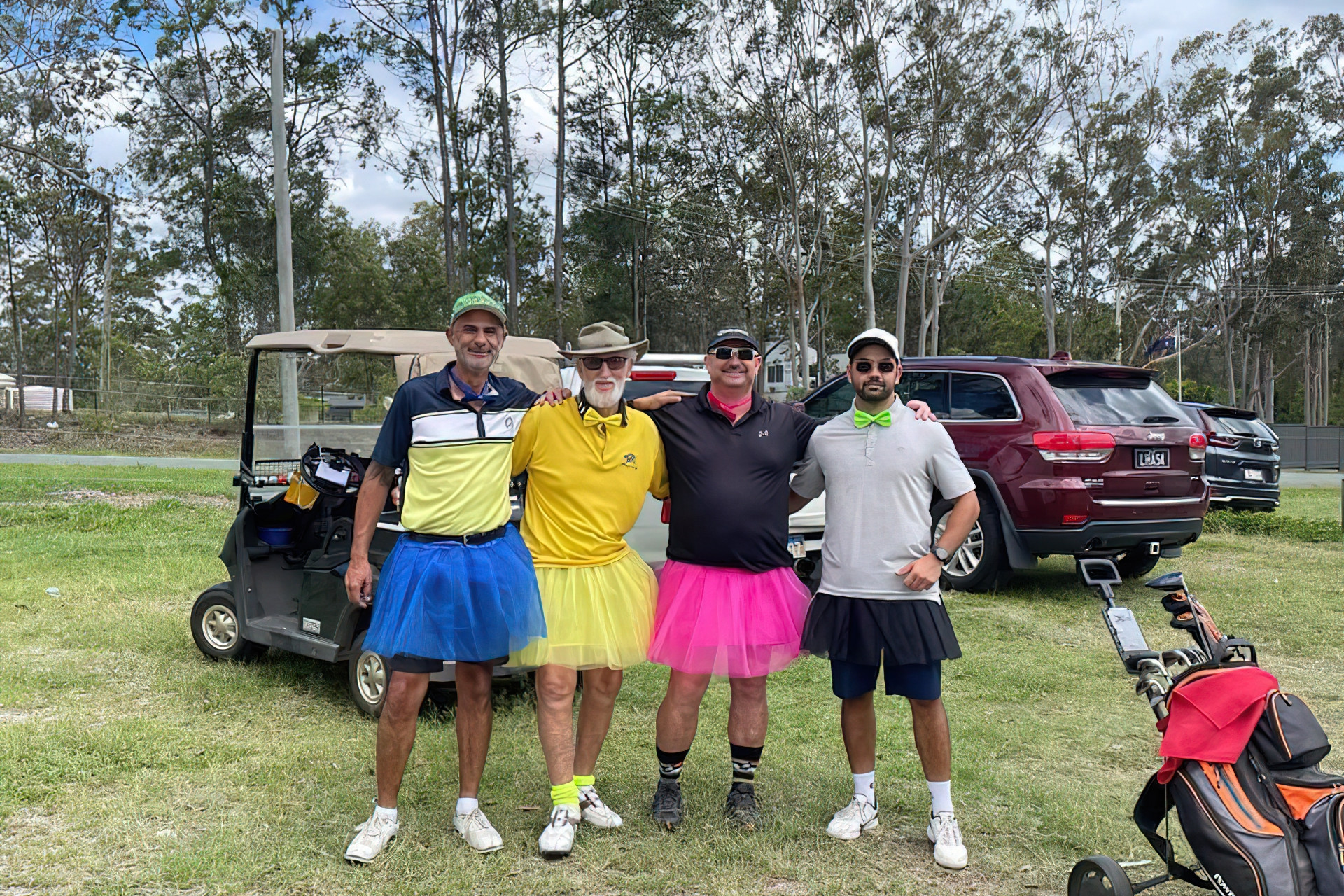 Colourful golfers at the Woodford Golf Club’s Christmas Day break-up event.