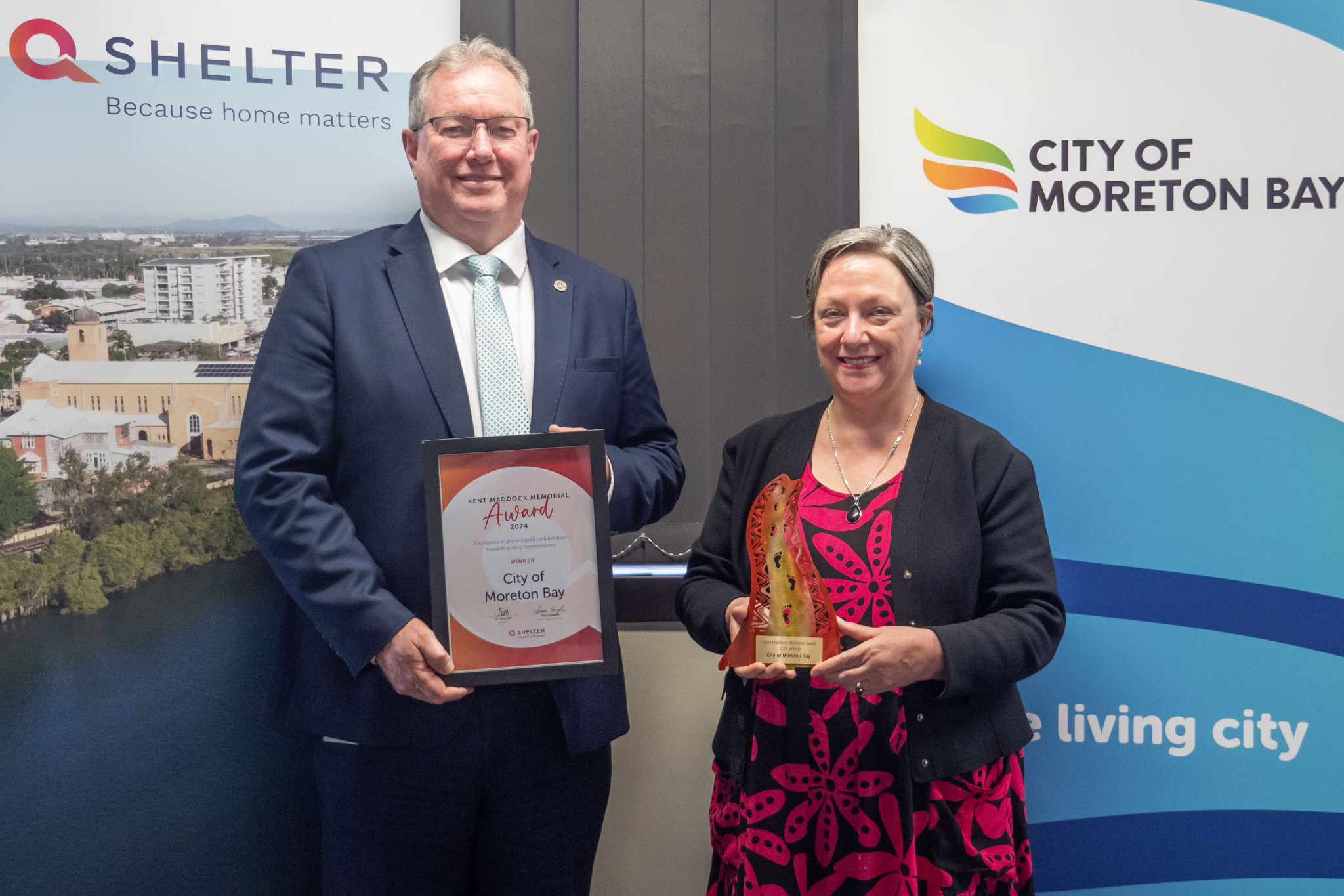 Mayor Peter Flannery and Q Shelter CEO Fiona Caniglia.