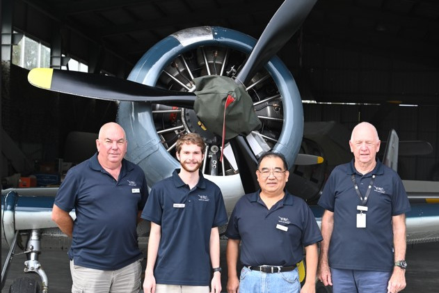Caboolture Warplane Museum’s volunteers (left to right): Jeff, Peter, Tom and Phil.