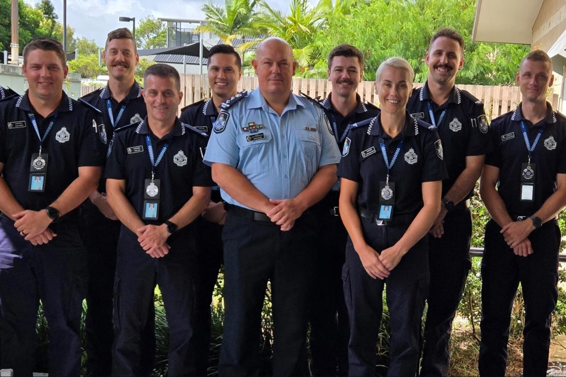 Moreton District Acting Chief Superintendent Adam Guild with Moreton’s newst First Year Constables.