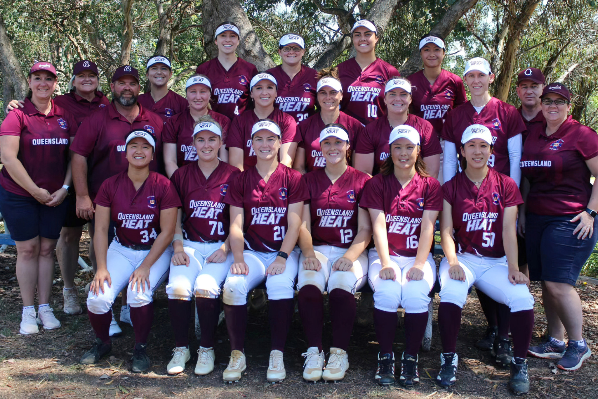 Caboolture softballer Natasha Szathmary(far left) with the QLD Heat open womens softball team which placed runner-up for the second year in the Gilley’s Shield. Photo credit Lesley Mceachern.