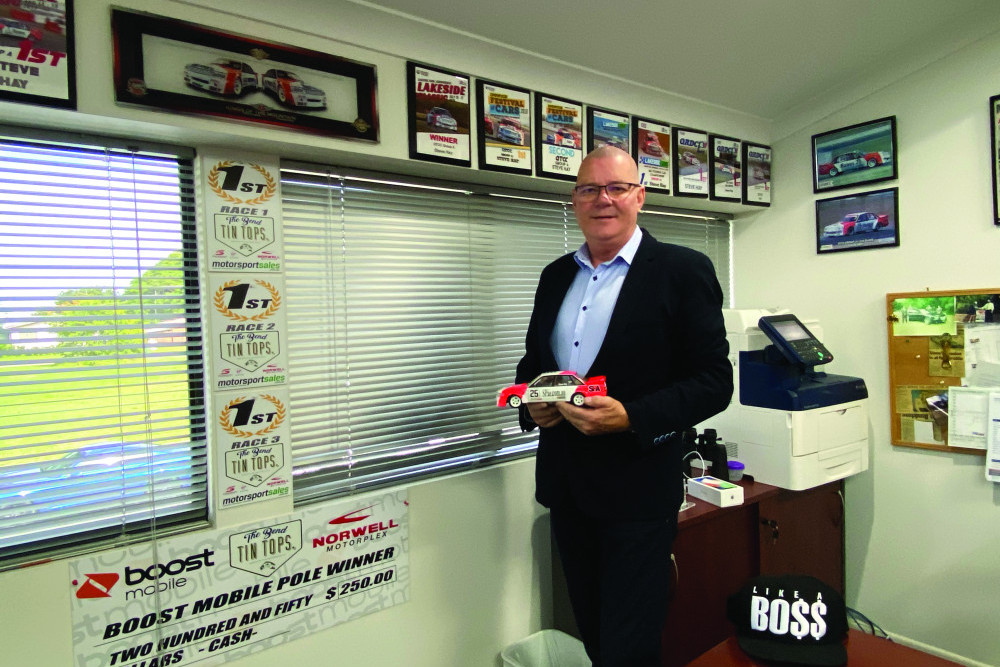 Steve Hay with a model of his ‘iconic’ VK Commodore race car.