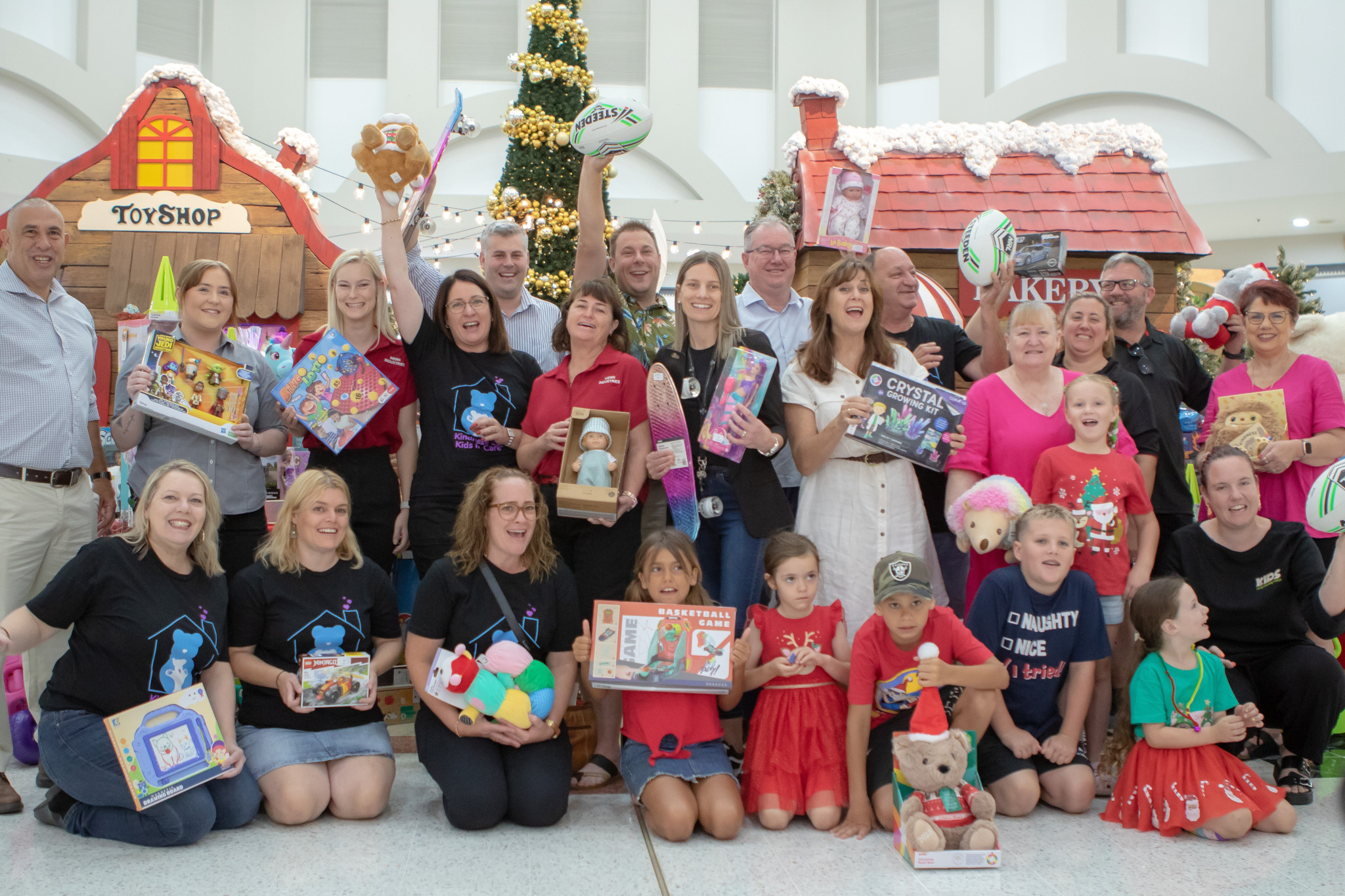 Terry Young, Mark Ryan and Peter Flannery attended the Kids in Care Christmas Toy Appeal’s handover of Christmas gifts at Morayfield Shopping Centre. Photo credit Yvonne Packbier.