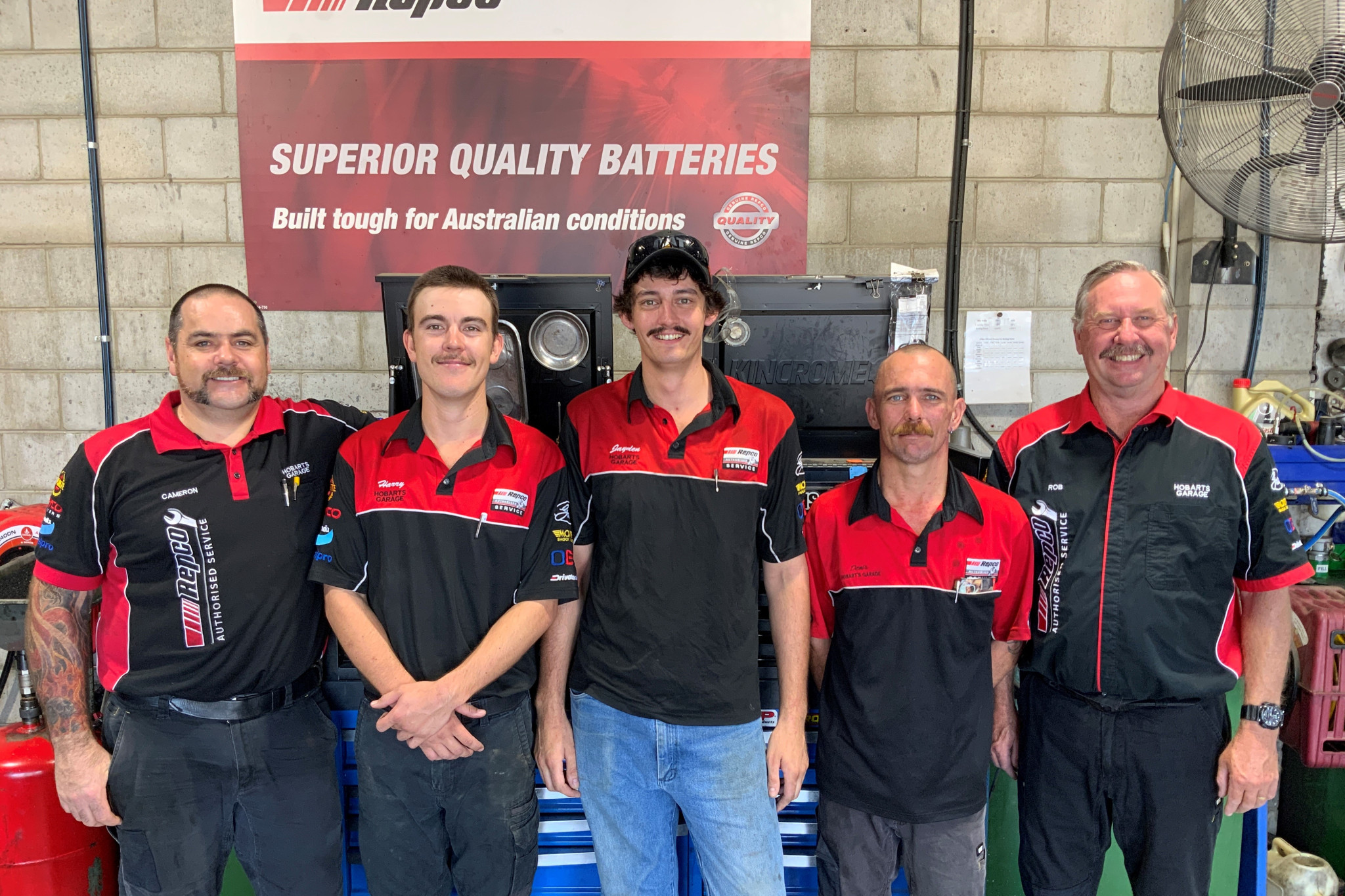 The Hobart’s Garage crew of Cameron Phillips, Harry Sinclair, Jayden Preece, Denis Ryan and Rob Vogler raised more than $1,000 as they played their part in Movember.