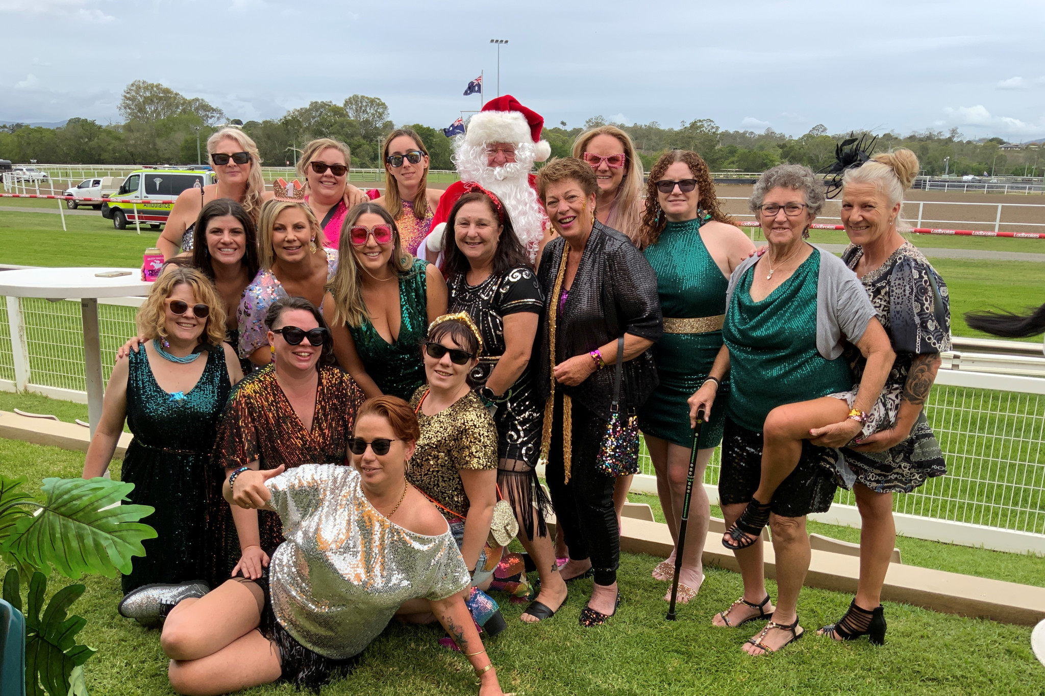 This group of racegoers took the chance to pose with Santa at the Kilcoy Christmas Cup race day.