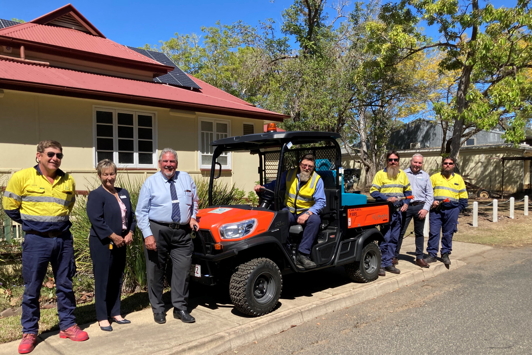 Councillors and staff check out the new vehicle to help Council’s pest management team in their fight against weeds. From L-R: David Bergin, Deputy Mayor Helen Brieschke, Mayor Graeme Lehmann, Shane Lampard, Peter O’Toole, Cr Sean Choat and Peter Clough.