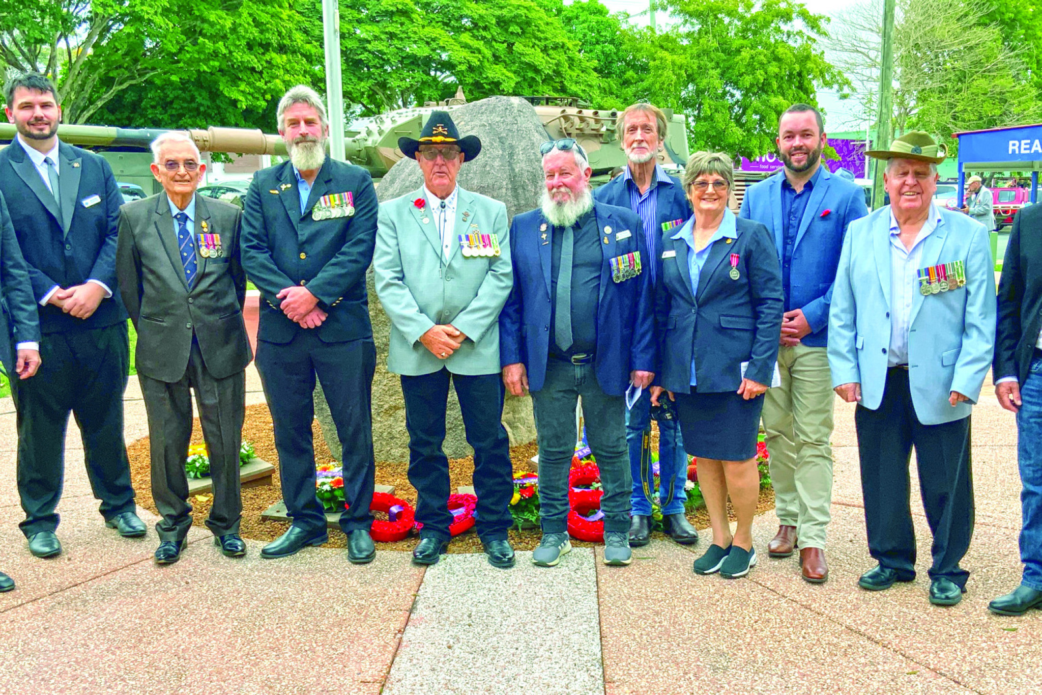Andrew Powell, Sam Te Rure, Ken Steer, Steve McClintock, Dave Carson, Bob Patterson, Paul Rosewarne, Lyn Whatley, Tony Latter and a couple of visitors at the Woodford RSL sub branch for last Friday’s Vietnam Veterans’ Day service.