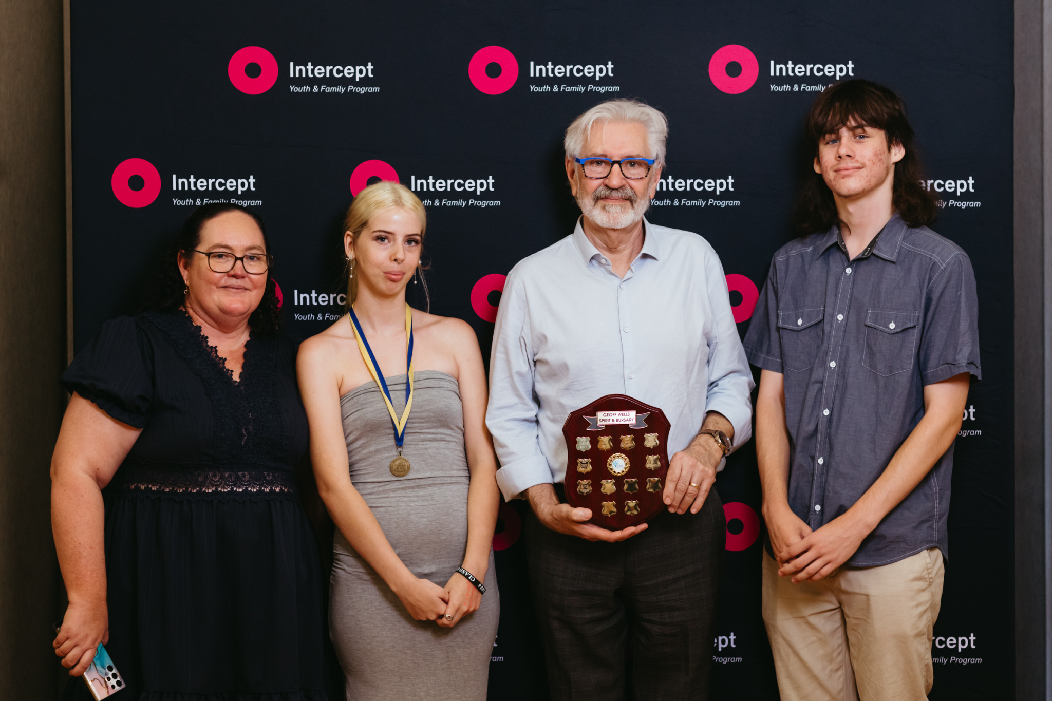 Teena Ryder, Mia Rehberg-Edgar, Geoff Wells and Oliver McInnes at their graduation ceremony.