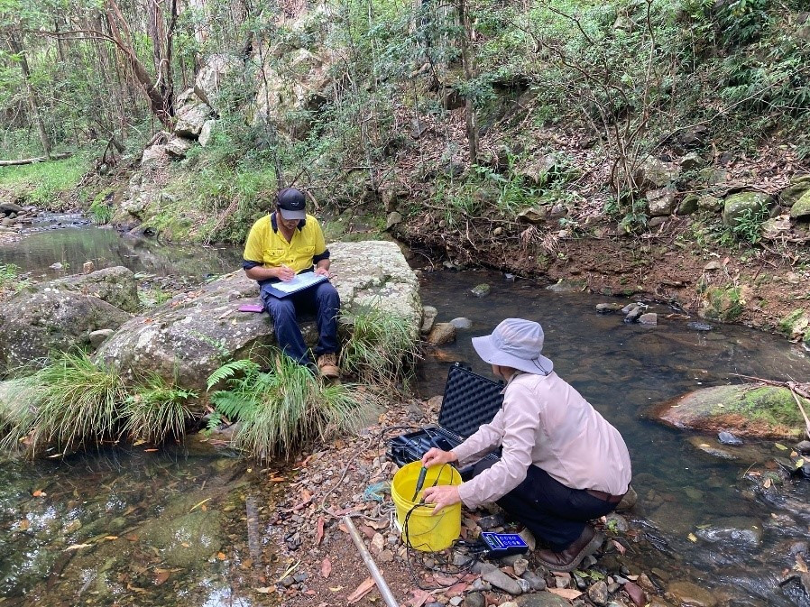 Ranger Chris assisting Mary River Catchment Coordinating Committee with transects installations for the ‘Find a Frog’ Program.