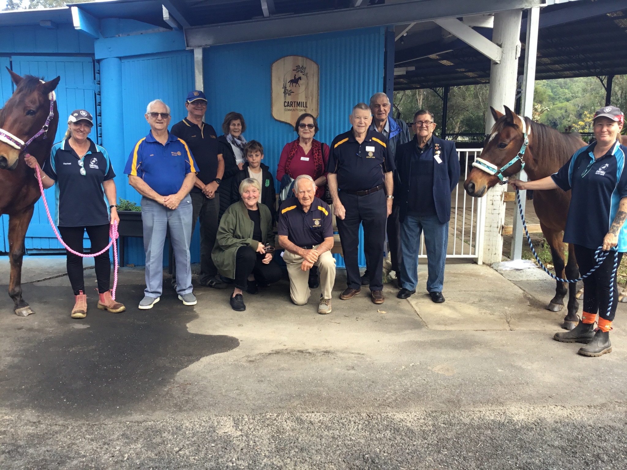 Rotarians meet their Sponsored horses. L-Smiley; R-Gizmo.
