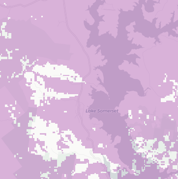 Vodafone network coverage map for Hazeldean. White shows areas with no coverage.