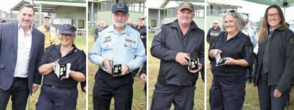 Villeneuve National Medal winners Tricia Holland, Ian Swadling, Scott Law and Tanya Wordsworth with Andrew Powell MP and Chief Off icer Kaylene Jones.
