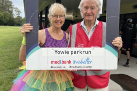 Anne and Ron Grant from Toogoolawah were very excited to be celebrating Yowie Park Run’s fourth birthday. Ron is renowned for running around Australia in 1983 and now volunteers every week at park run.